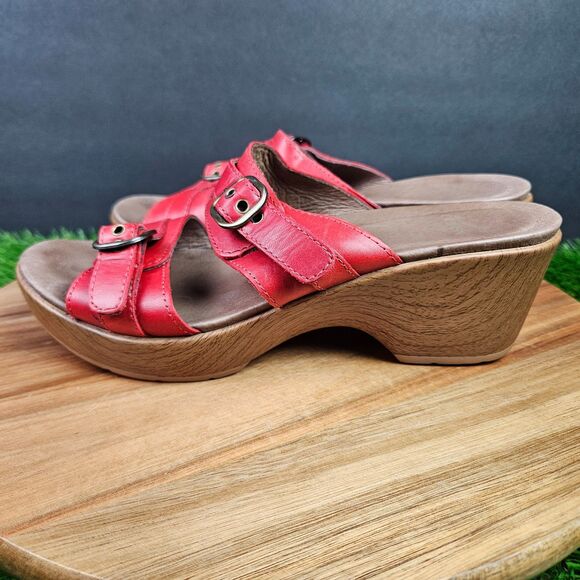 Dansko Jessie Red Leather Double Strap Slide Sandals Size EU 38 US 7.5- 8 - Picture 5 of 12